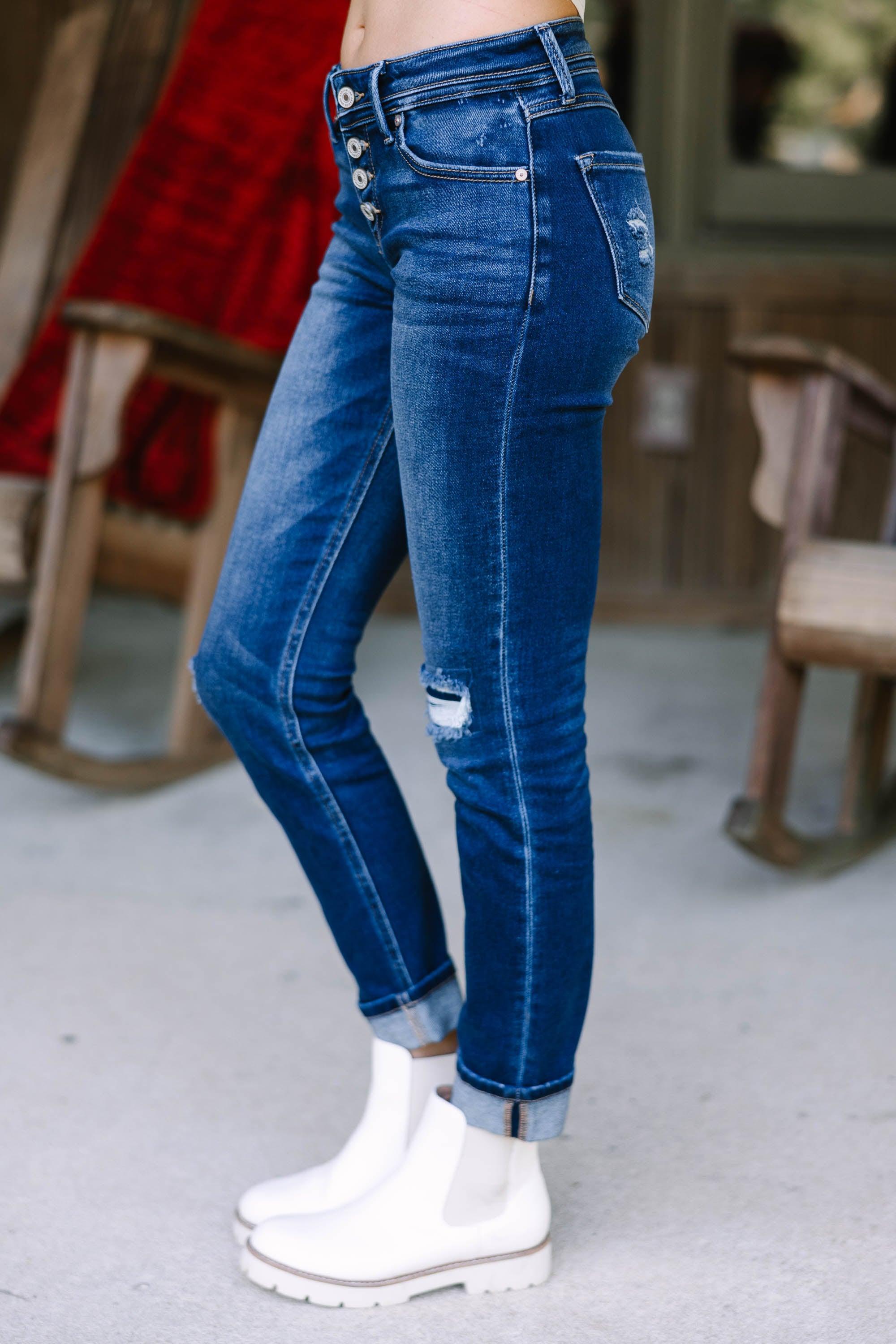 KanCan: Let It All Go Dark Wash Mid Rise Straight Jeans Female Product Image