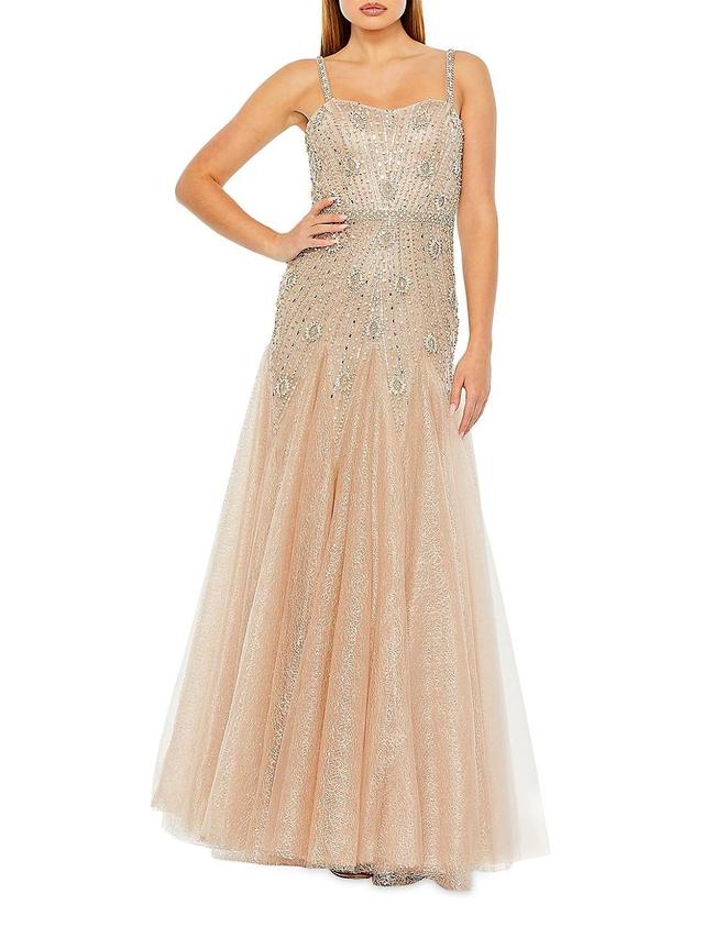 Womens Embellished Tulle A-Line Gown Product Image