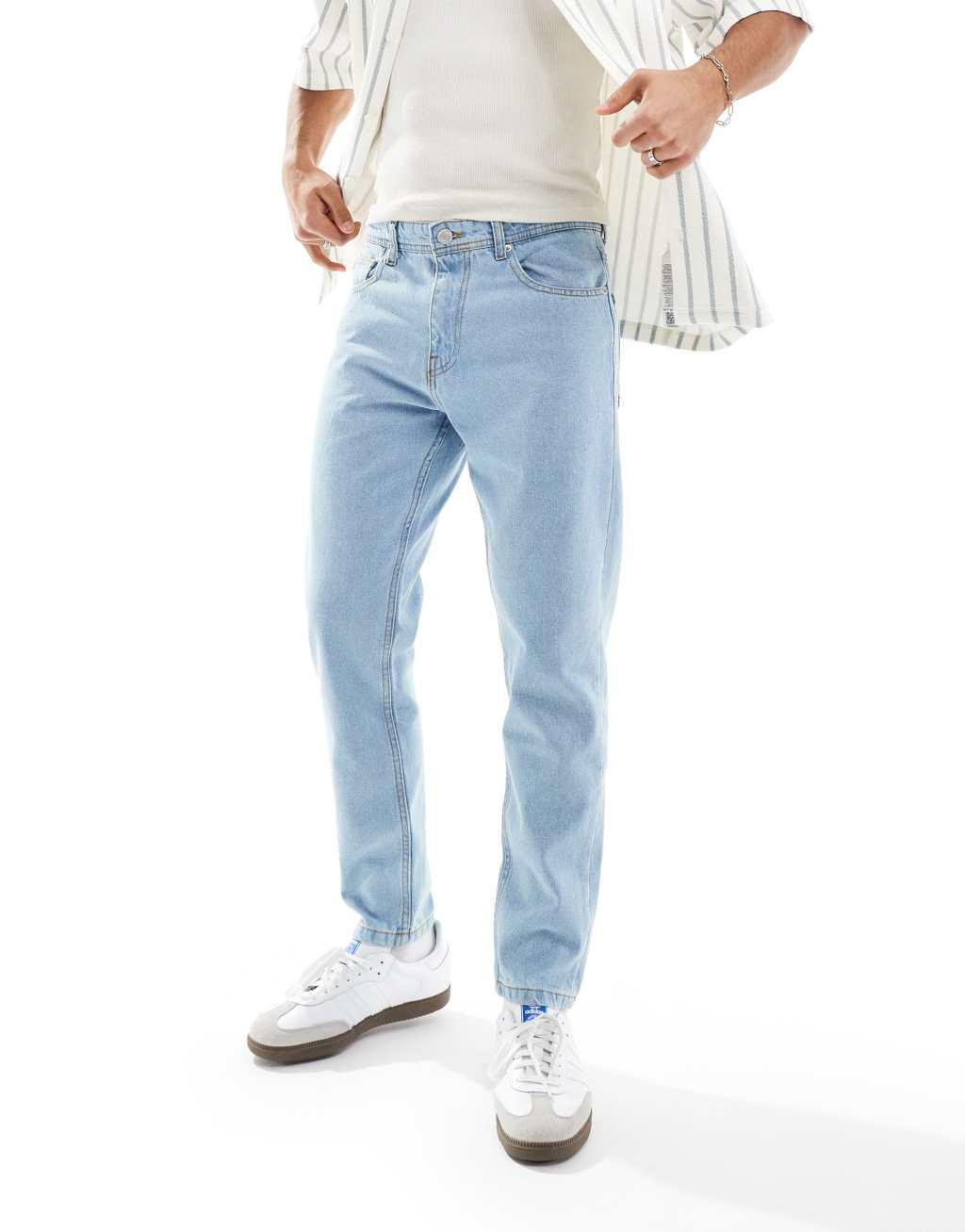 DTT rigid cropped tapered fit jeans in light blue Product Image