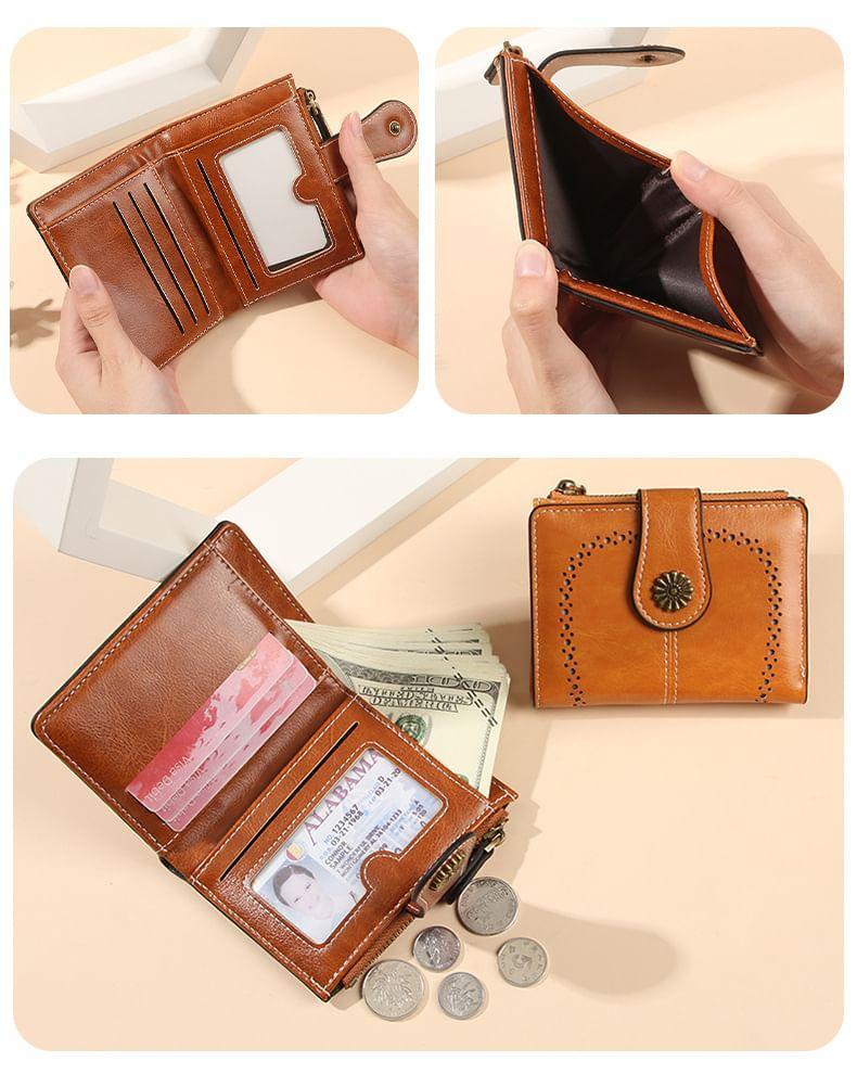 Faux Leather Flower Flap Wallet Product Image