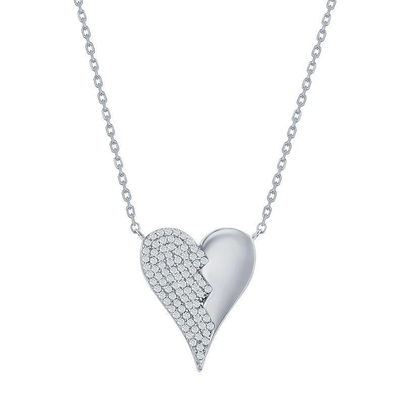 Argento Bella Sterling Silver Cubic Zirconia Broken Heart Necklace, Womens Product Image