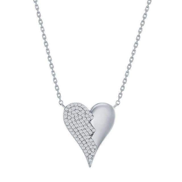 Argento Bella Sterling Silver Cubic Zirconia Broken Heart Necklace, Womens White Product Image