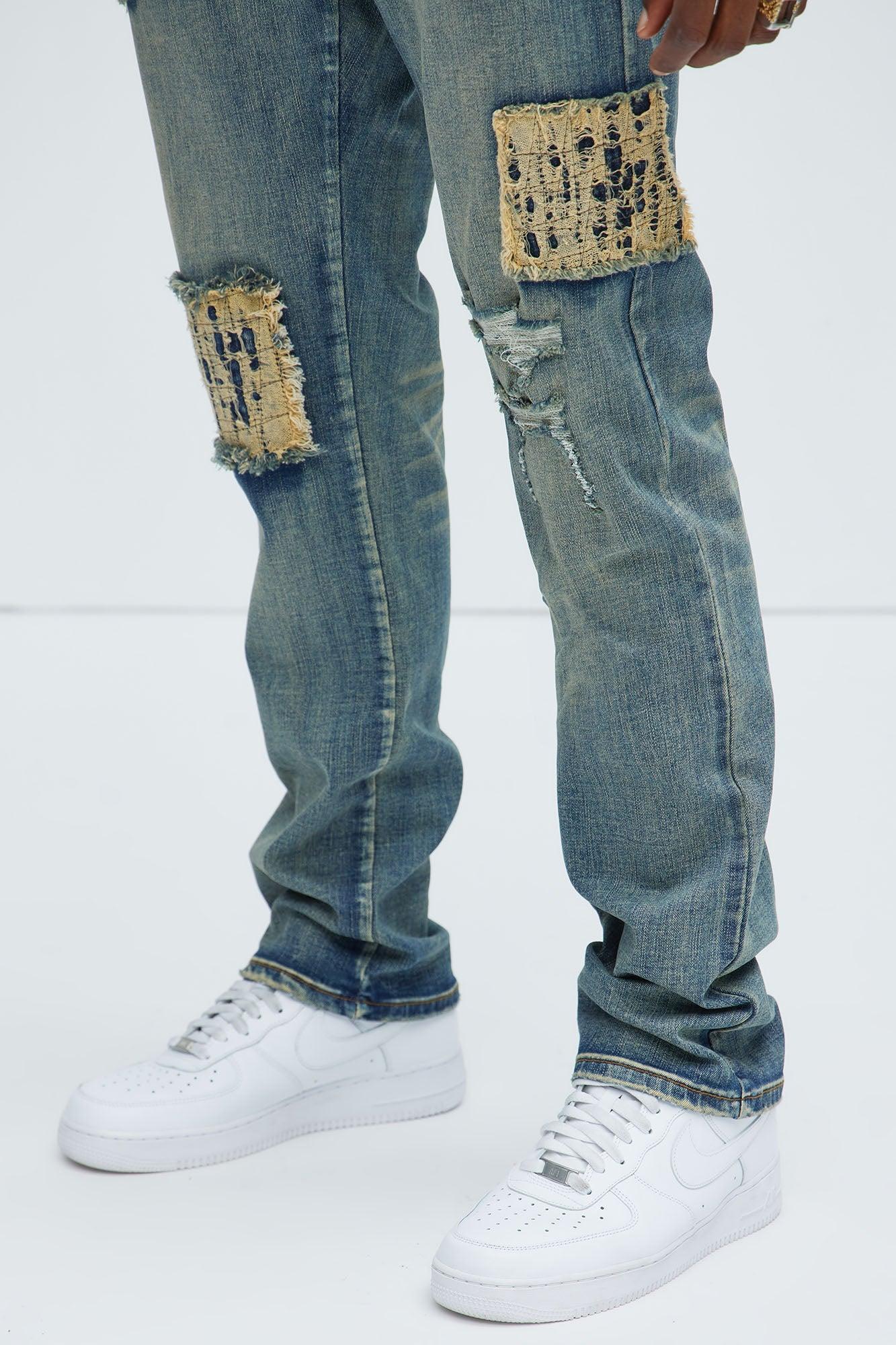 Levels To It Patched Slim Jeans - Indigo Product Image