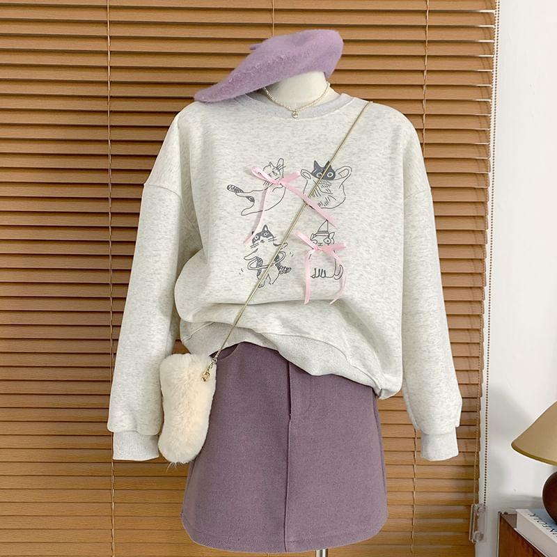 Crewneck Cat Print Sweatshirt Product Image