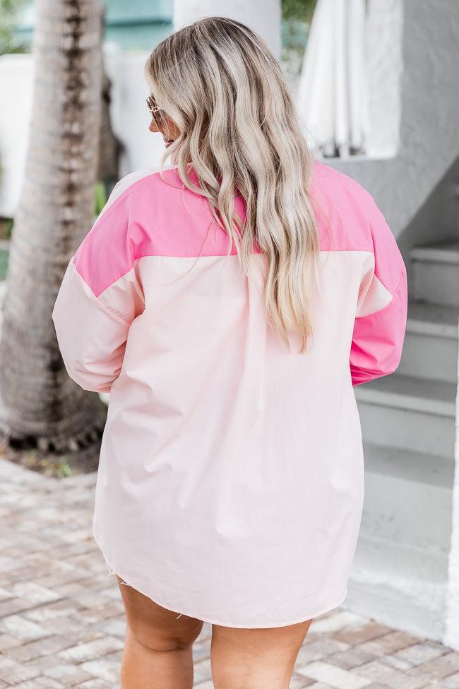 It's Very Clear Pink Colorblock Button Front Blouse FINAL SALE Product Image