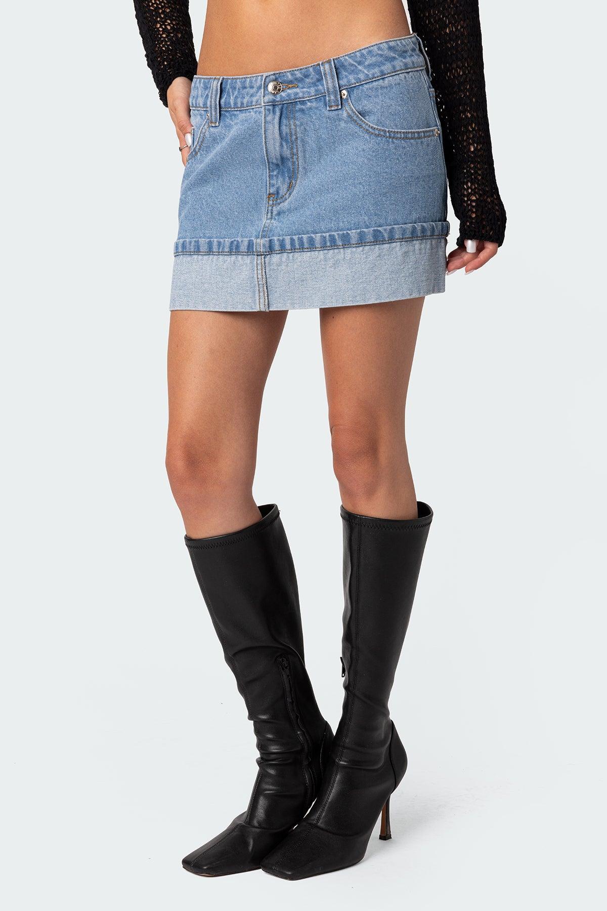 Folded Denim Mini Skirt Product Image