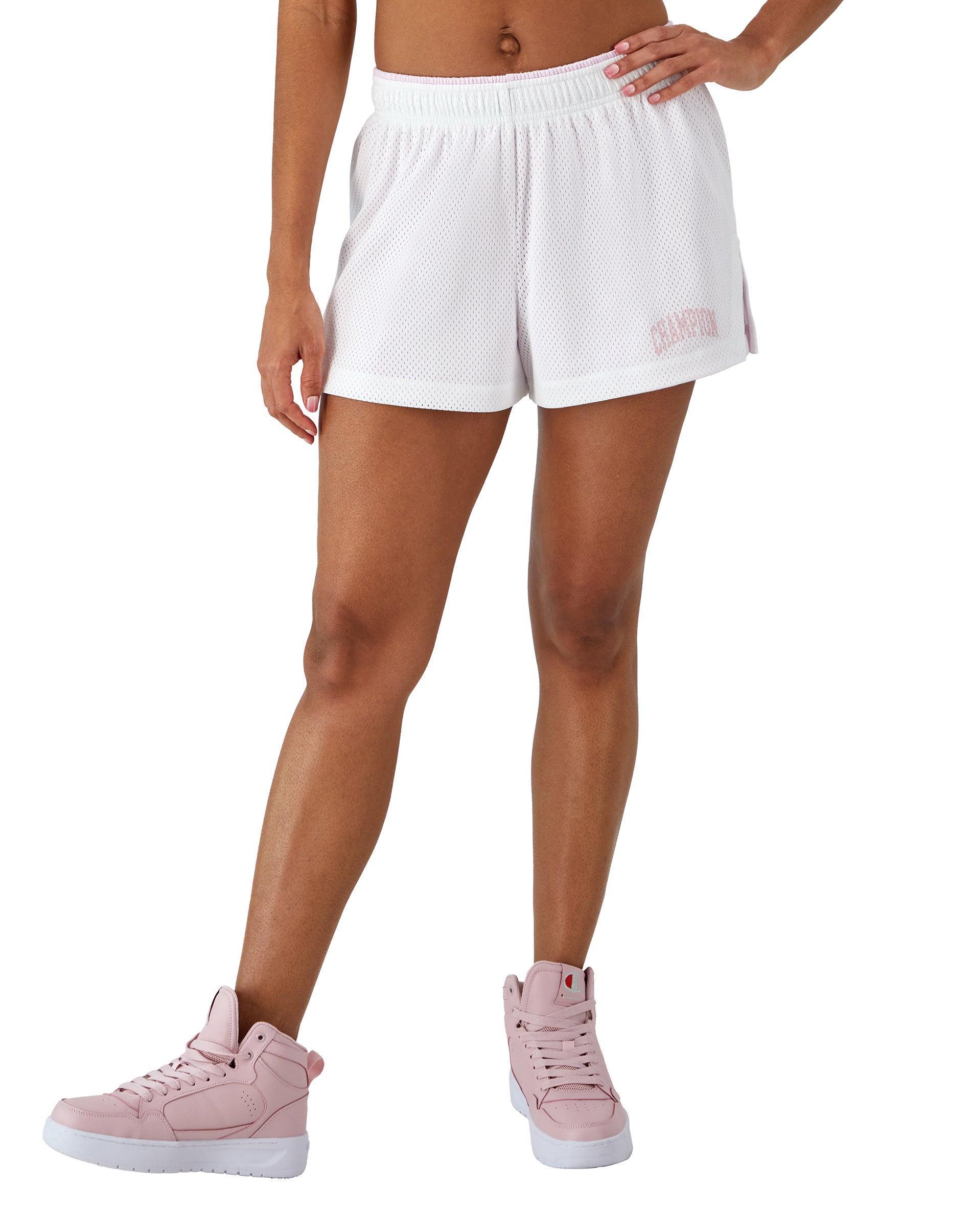 Womens Mesh Court Shorts, Reversible, Champion Graphic, 3 White/Chantilly Pink XS product image