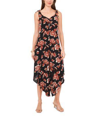 Vince Camuto Womens Floral Tie Shoulder Angled Hem Jumpsuit Product Image