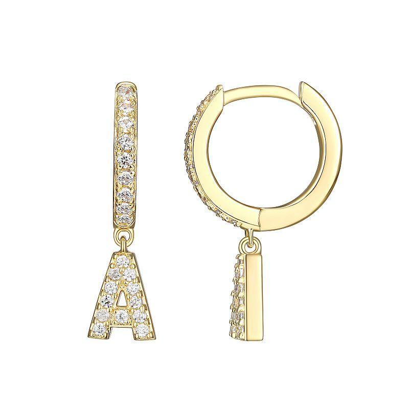 18k Gold Over Silver Cubic Zirconia Initial Hoop Earrings, Womens Product Image