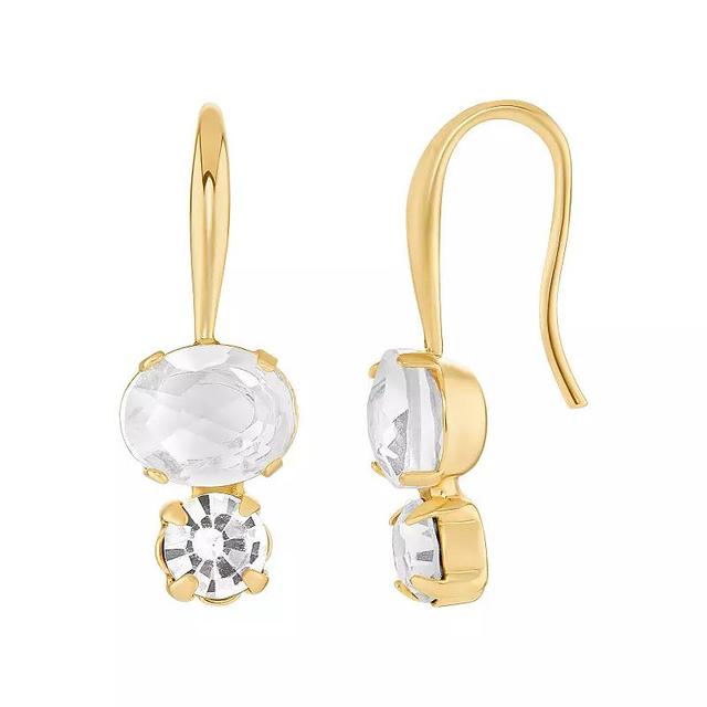 Emberly Double Stone Drop Earrings, Womens, Yellow Gold Tone Clear Product Image