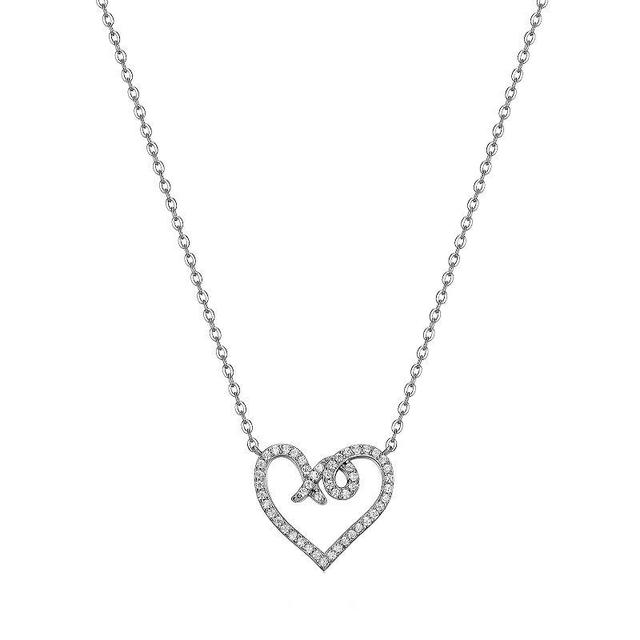 Rhodium-Plated Sterling Silver 1/4 Carat T.W. Diamond X & O Heart Necklace, Womens Product Image