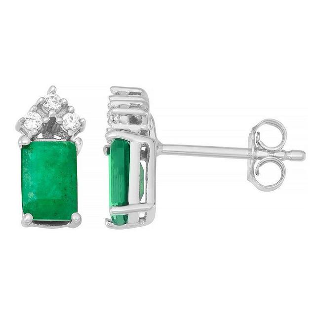 10k White Gold Emerald & 1/10 Carat T.W. Diamond Stud Earrings, Womens, Green Product Image