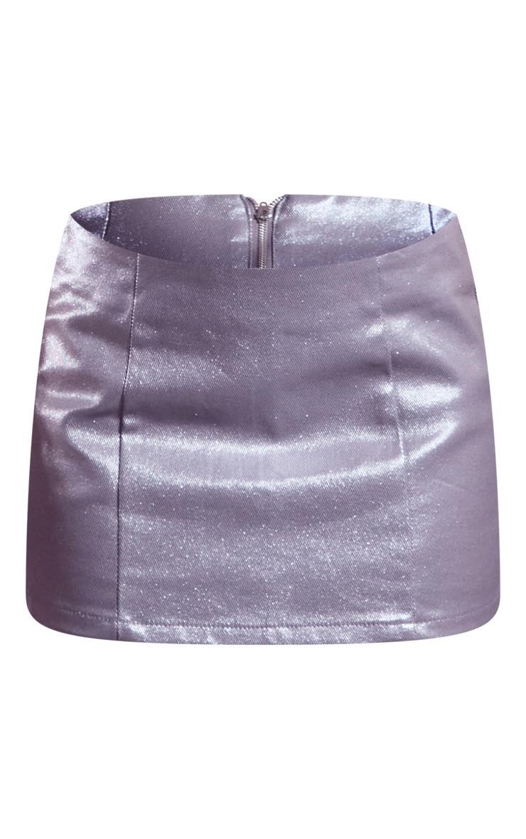 Gunmetal Glitter Coated Denim Low Rise Mini Skirt Product Image