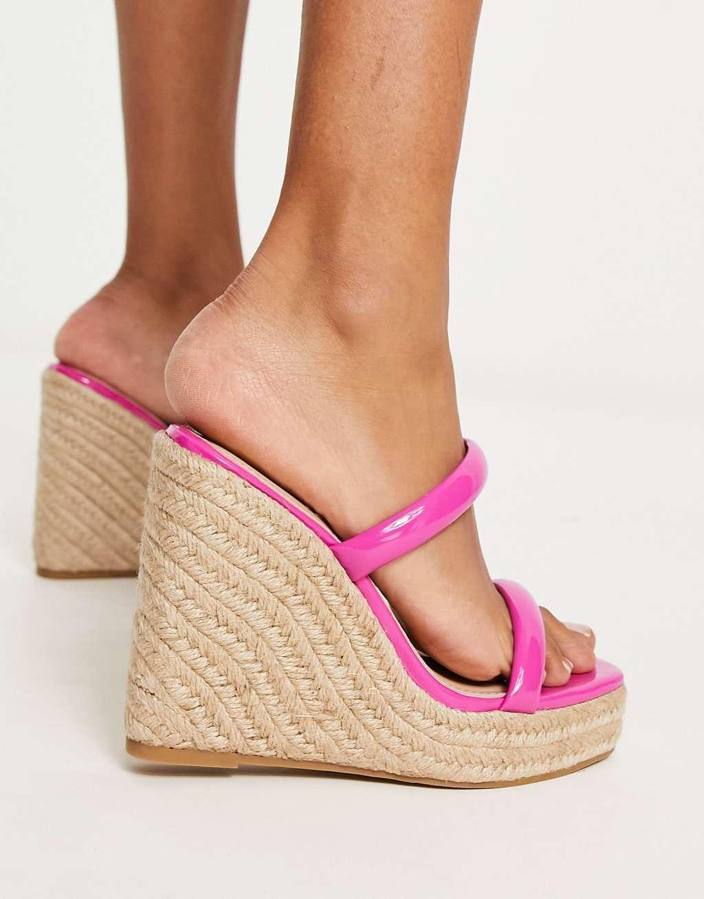 Glamorous Wide Fit espadrille wedge heeled sandals in pink Product Image