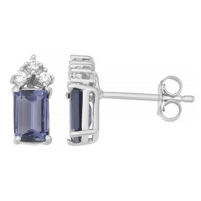 10k White Gold Tanzanite & 1/10 Carat T.W. Diamond Stud Earrings, Womens Product Image