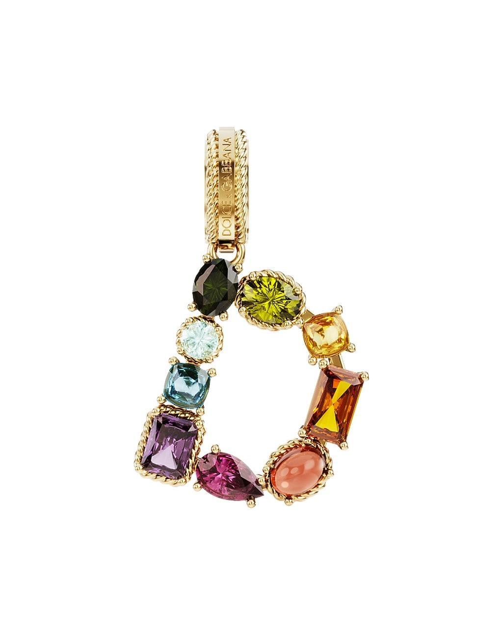 Womens Rainbow Alphabet 18K Yellow Gold & Multi Gemstone Initial D Charm - Yellow Gold Product Image