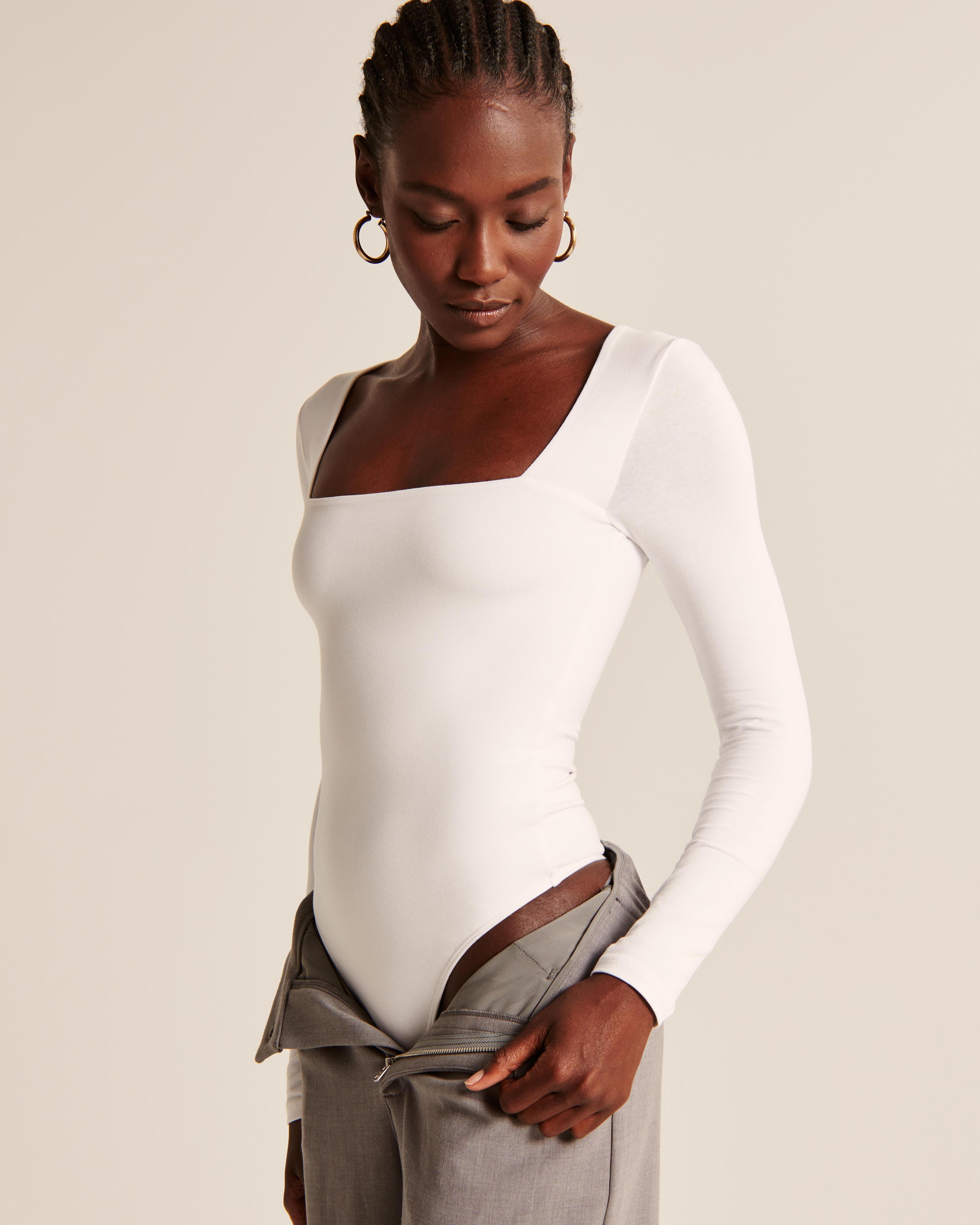 Long-Sleeve Cotton Seamless Fabric Squareneck Bodysuit Product Image