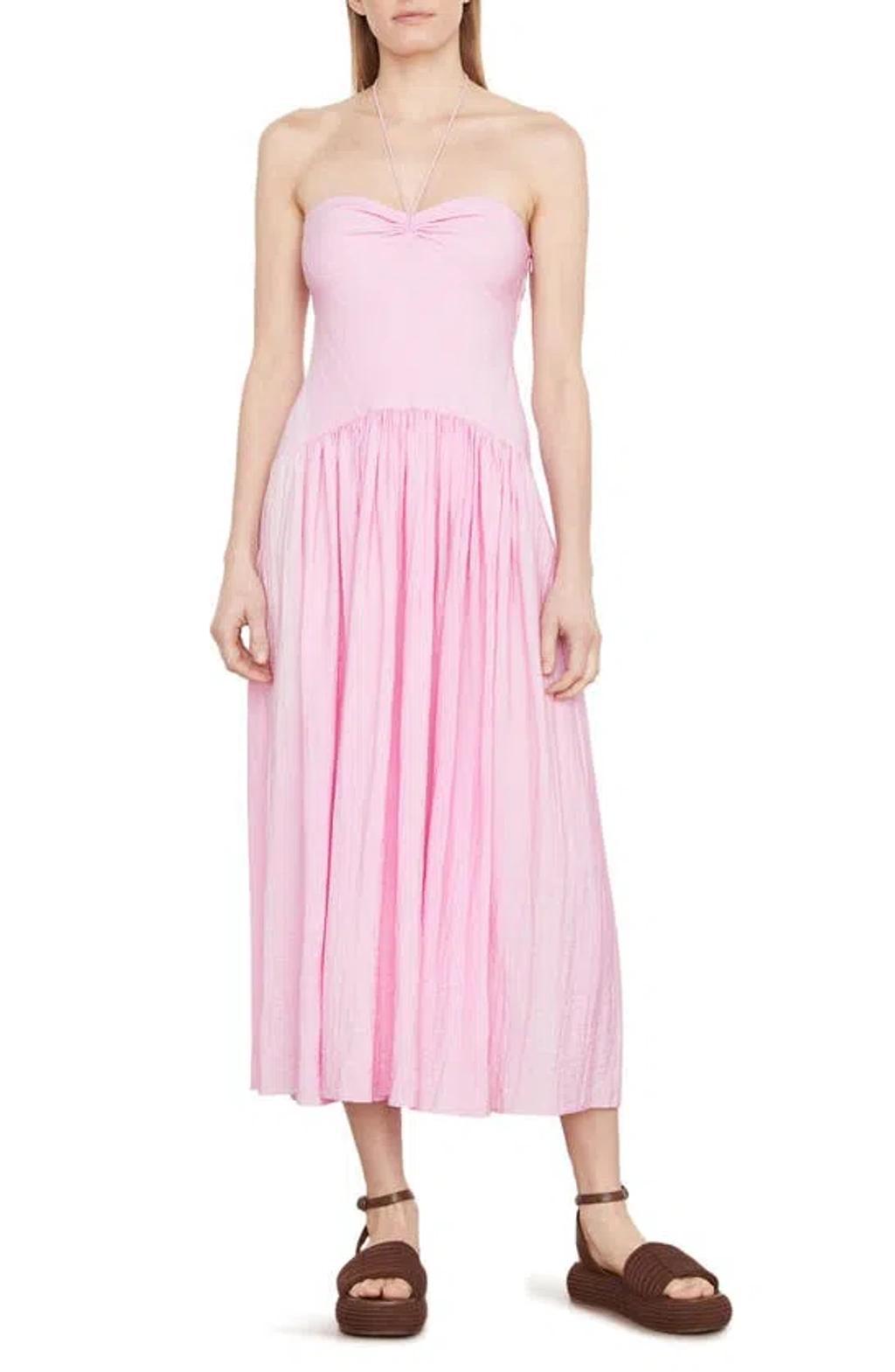 Ruched Sweetheart Halter Midi Dress In Pink product image