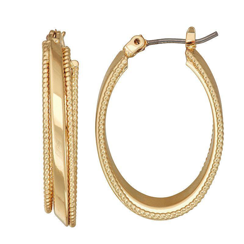 Napier Gold Tone Layered Textured Hoop Earrings, Womens Product Image