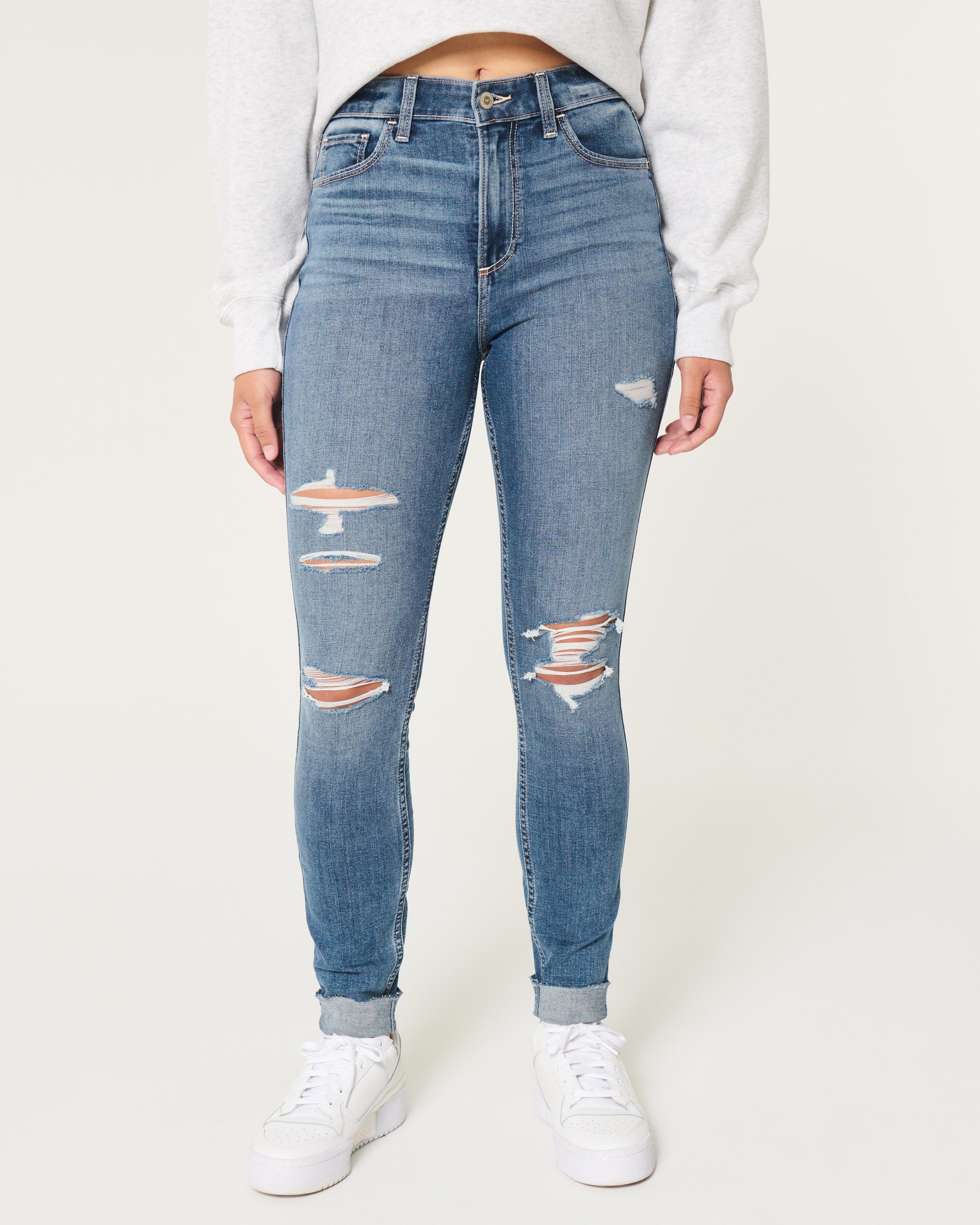 Curvy High-Rise Ripped Medium Wash Super Skinny Jeans Product Image