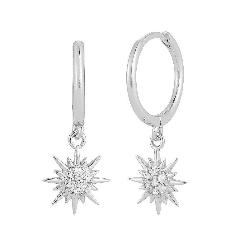 Sunkissed Sterling Cubic Zirconia Star Hoop Drop Earrings, Womens, Silver Product Image