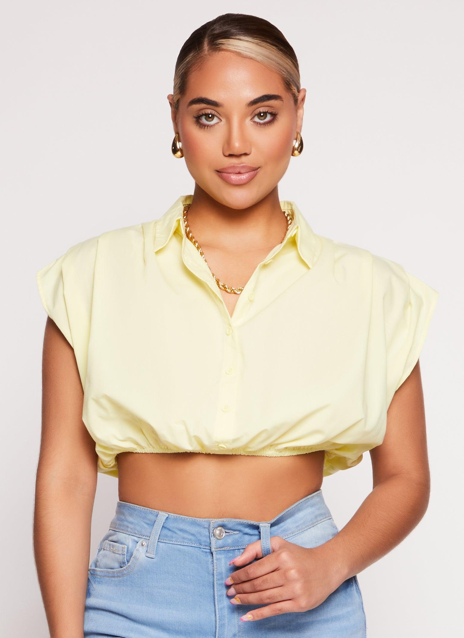 Womens Poplin Cap Sleeve Cropped Shirt Product Image