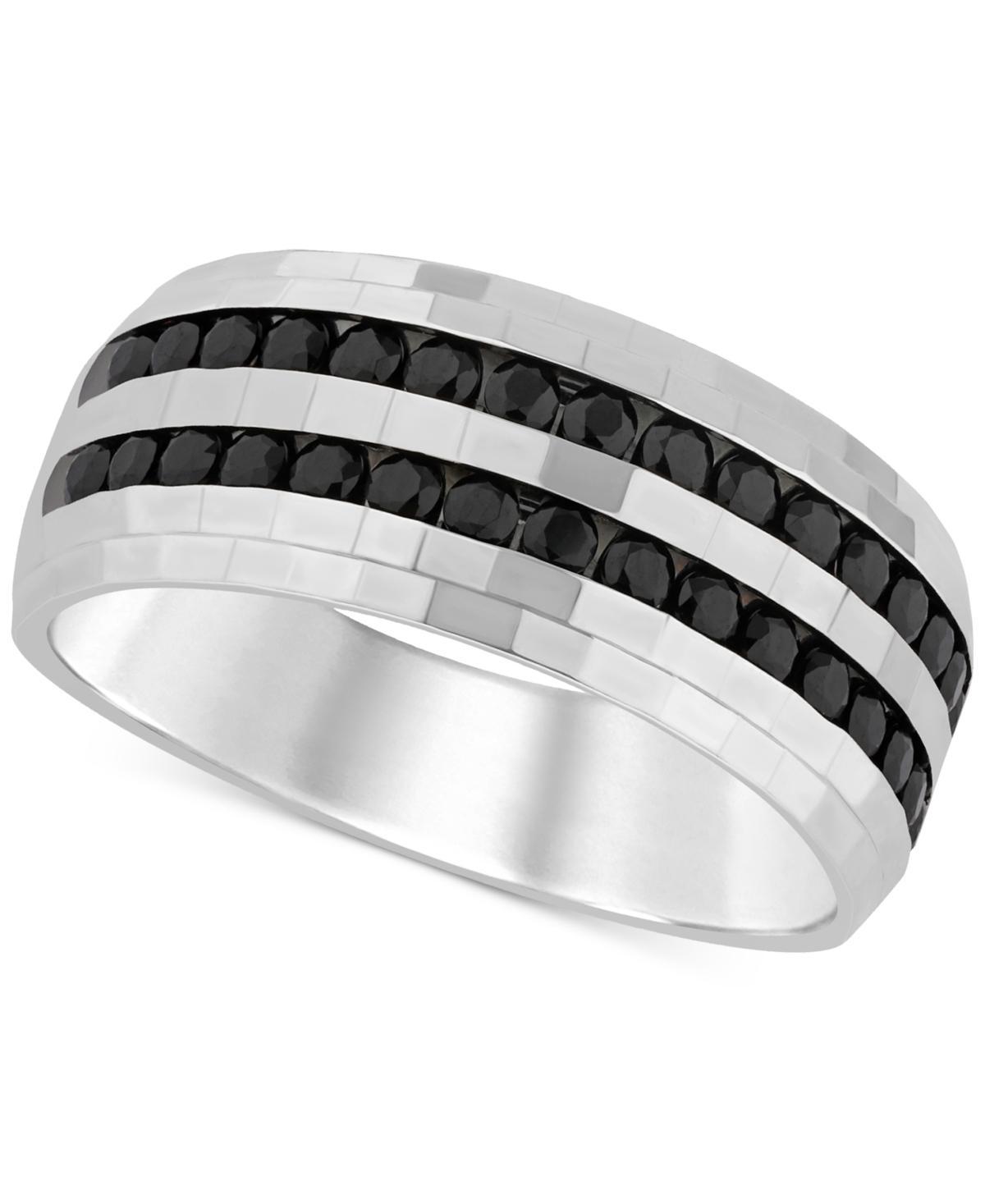 Mens Black Diamond Double Row Band (1 ct. t.w.) in 10k White Gold Product Image