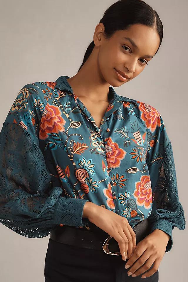 Farm Rio Long-Sleeve High-Neck Peasant Blouse Product Image