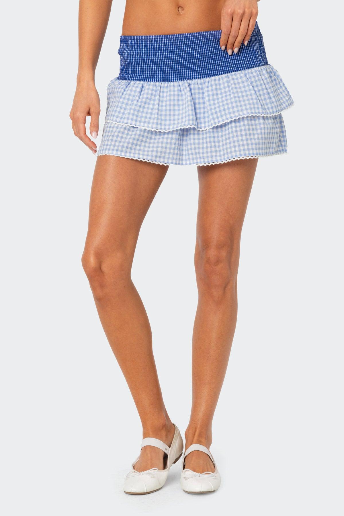 Double Gingham Ruffled Mini Skirt Product Image