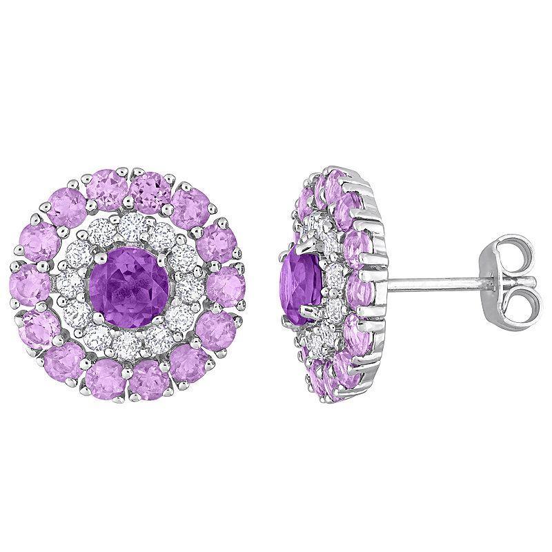 Stella Grace Sterling Silver African Amethyst, Amethyst & White Topaz Double Halo Stud Earrings, Womens Product Image