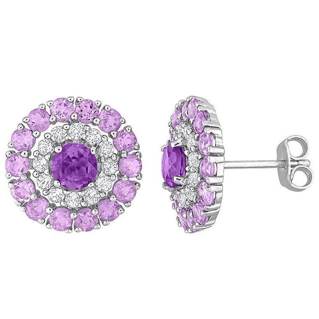 Stella Grace Sterling Silver African Amethyst, Amethyst & White Topaz Double Halo Stud Earrings, Womens, Purple Product Image