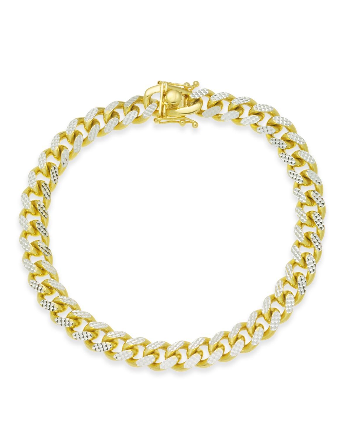 Mens Two-Tone Cuban Link Chain Bracelet in 14k Gold-Plated Sterling Silver and Sterling Silver Product Image