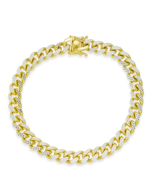 Mens Two-Tone Cuban Link Chain Bracelet in 14k Gold-Plated Sterling Silver and Sterling Silver Product Image