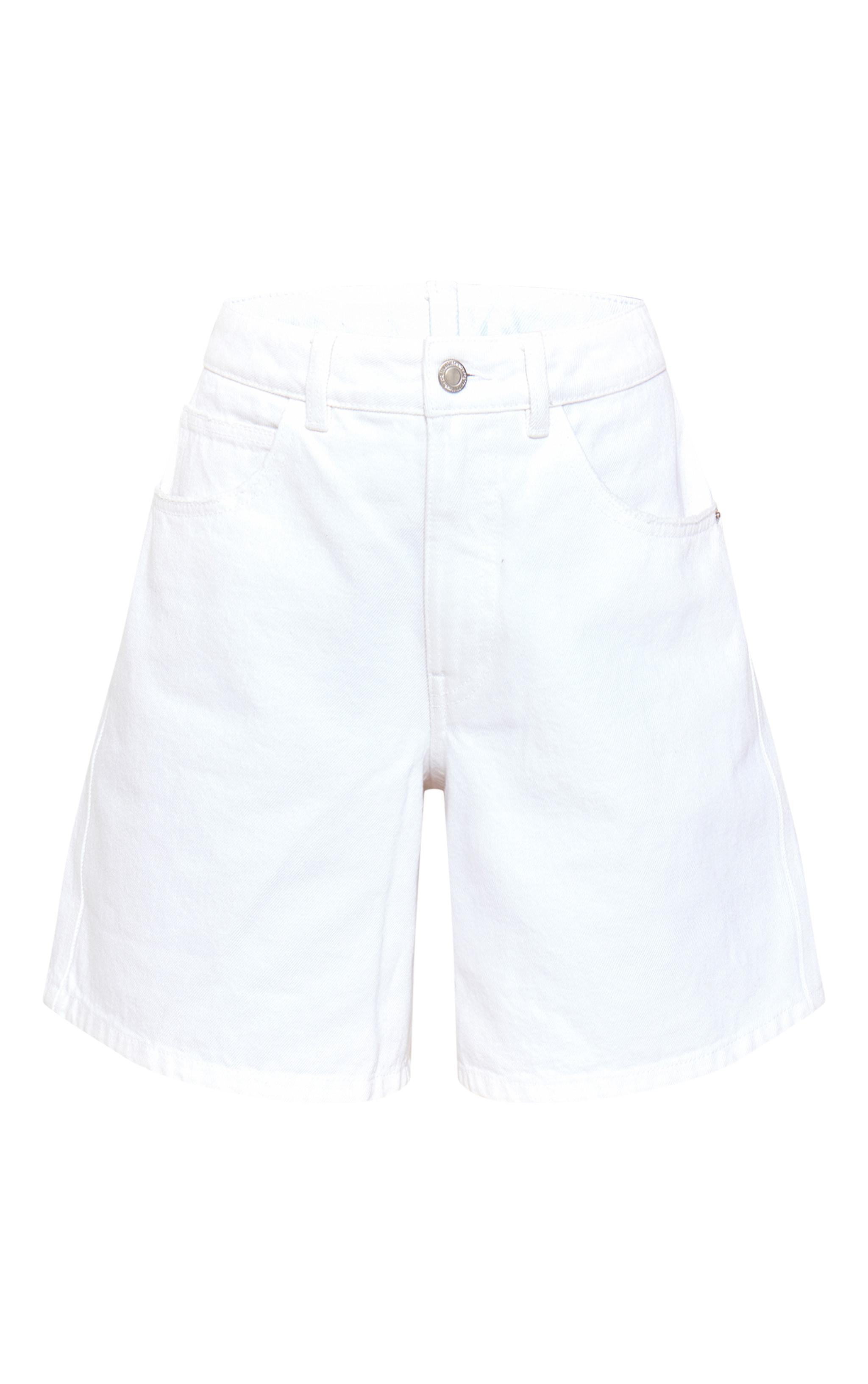 Ecru Longline Loose Fit Denim Shorts Product Image