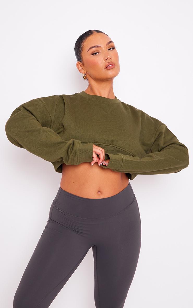 Khaki Curve Hem Cropped Sweatshirt Product Image