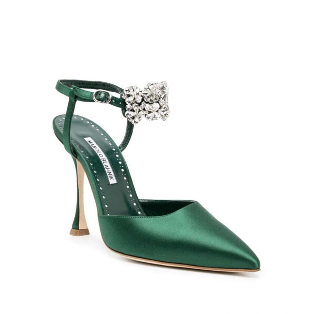 MANOLO BLAHNIK Mabina 105 Silk Pumps In Green Product Image