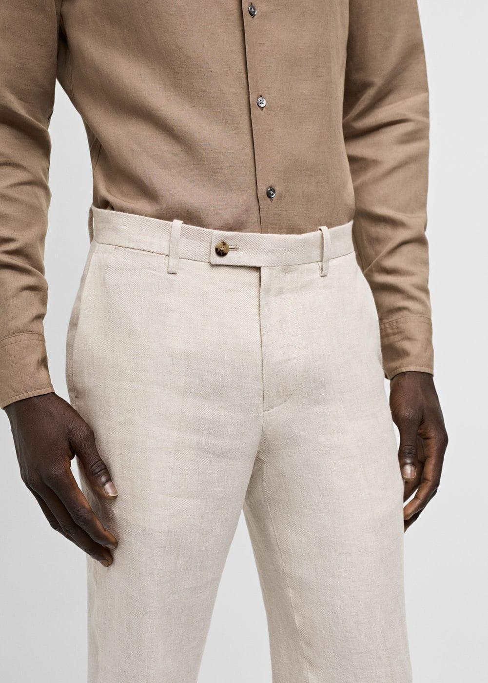 MANGO MAN - Slim fit suit pants 100% linen beigeMen Product Image