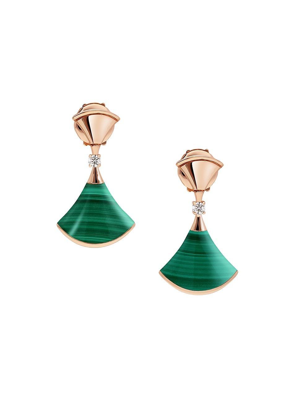 Womens Divas Dream 18K Rose Gold, Malachite & Diamond Earrings Product Image