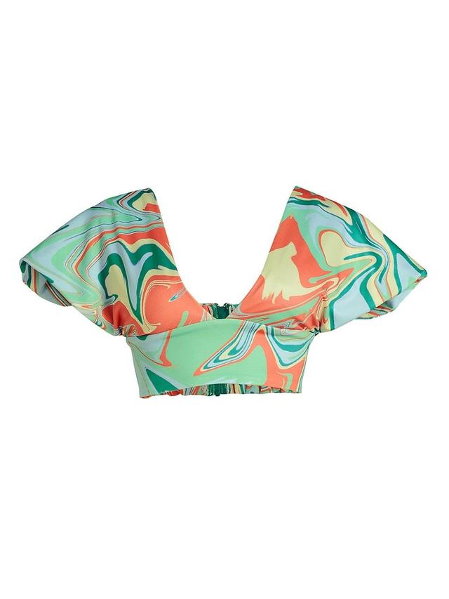 Womens Hazel Asymmetric Printed Crop Top Product Image