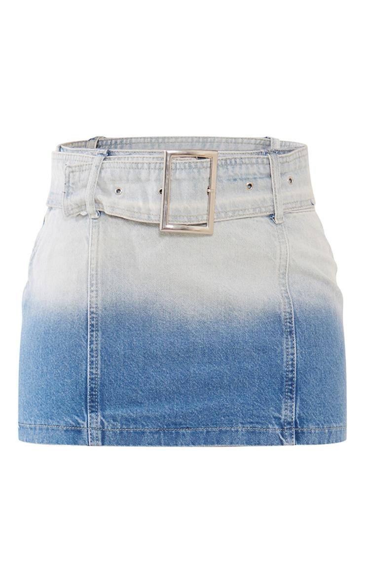 Faded Mid Blue Wash Belted Denim Mini Skirt Product Image