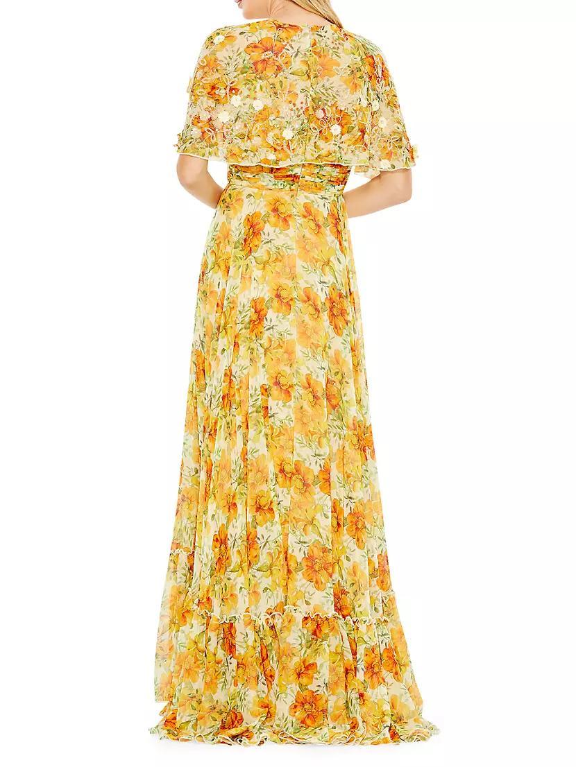 Embellished Floral Cape-Sleeve Gown Product Image