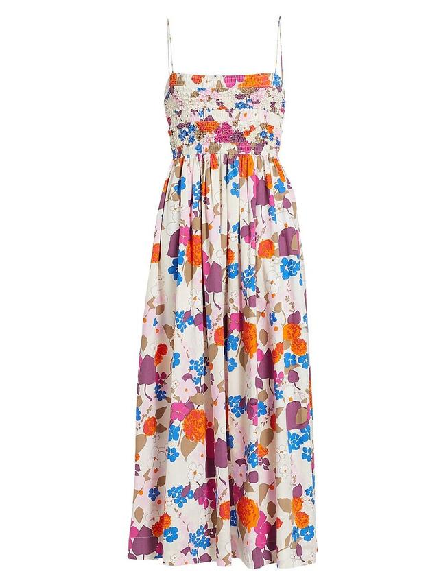 Womens Smocked Floral Midi-Dress Product Image