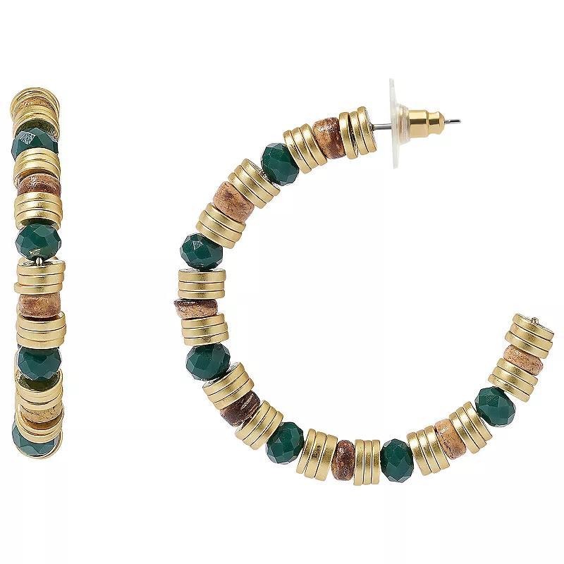 Sonoma Goods For Life Gold Tone Disc & Green Beaded J-Hoop Earrings, Womens, Blue Product Image