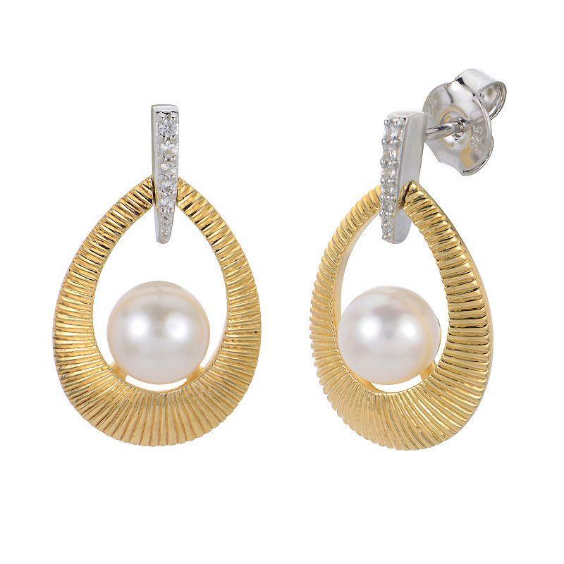 PearLustre by Imperial 14k Gold Over Silver Two Tone Cultured Pearl & Lab-Created White Sapphire Door Knocker Earrings, Womens Product Image