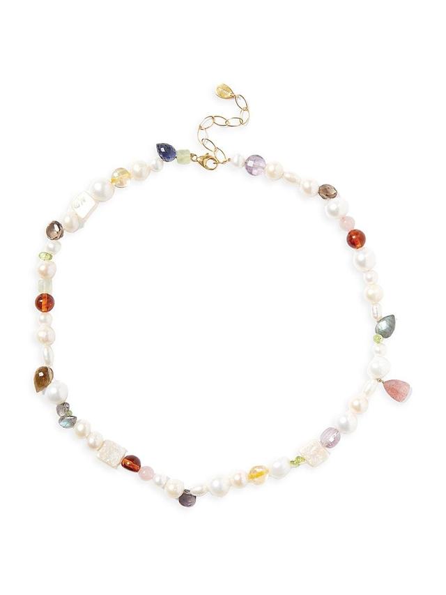 Womens 18K-Gold-Plated, Freshwater Pearl & Multi-Gemstone Beaded Necklace Product Image