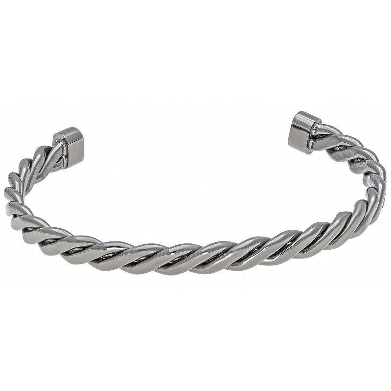 Mens LYNX Gray Ion-Planted Stainless Steel Cuff Bangle Bracelet Grey Product Image