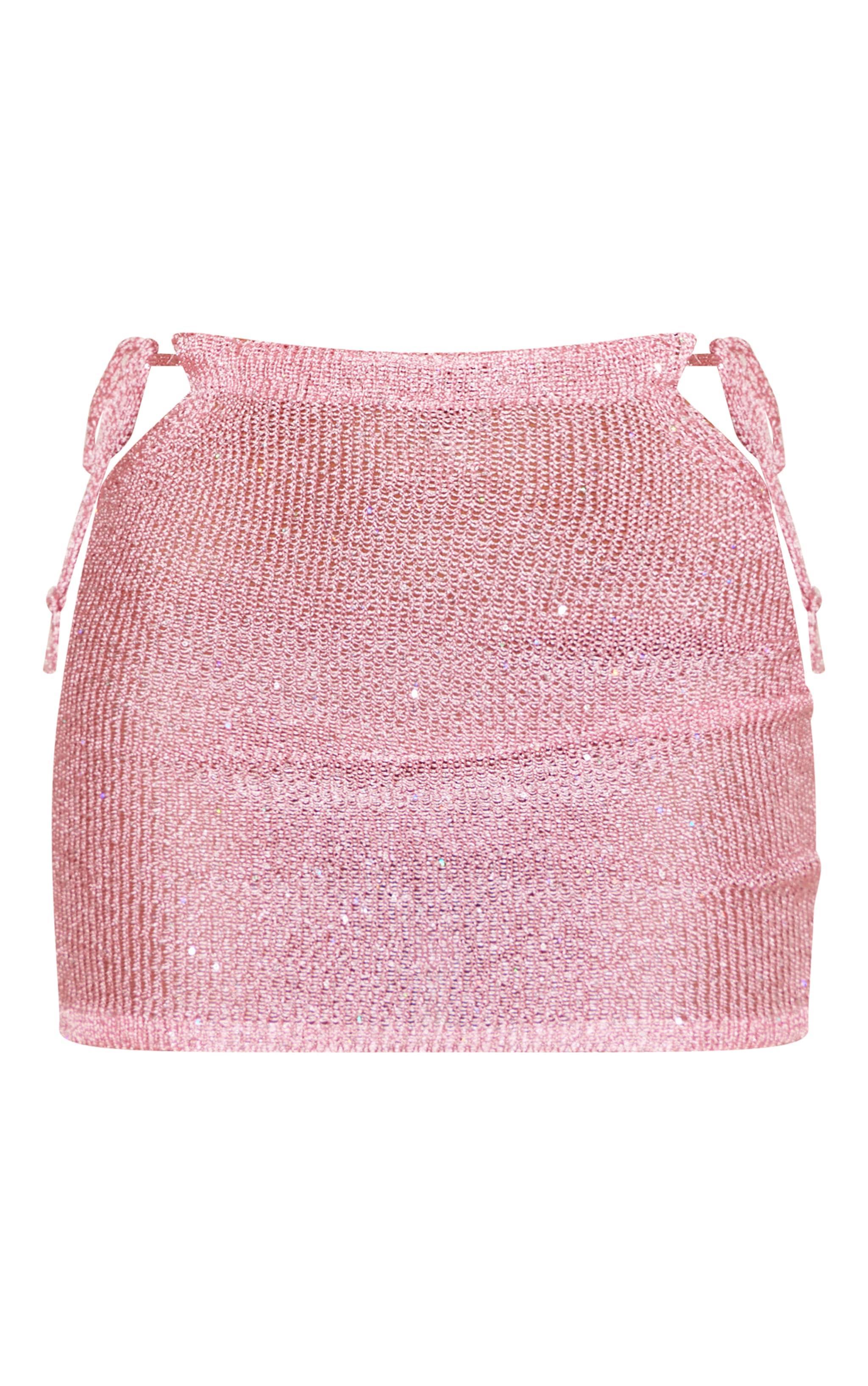 Pink Sequin Knit Mini Skirt Product Image