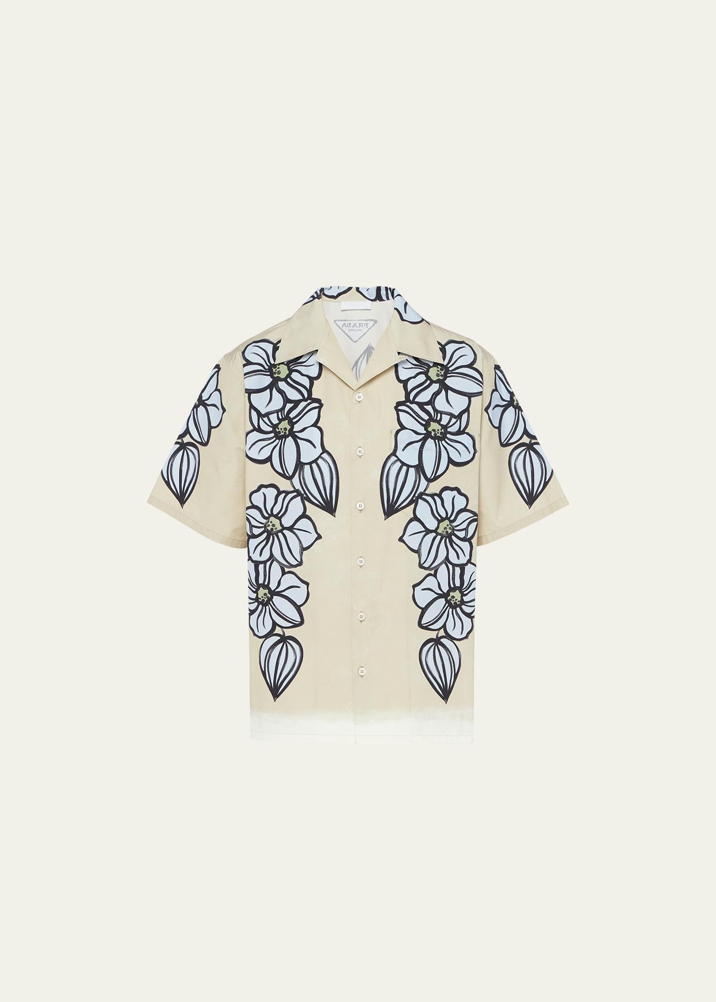 Mens Floral-Print Cotton Camp Shirt Product Image