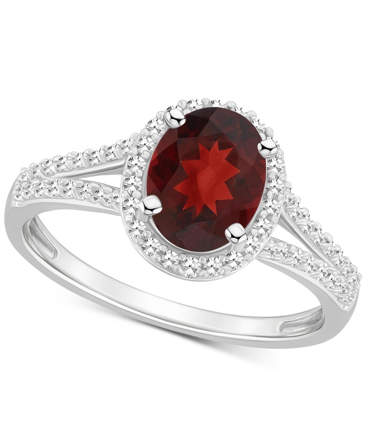 Celebration Gems Sterling Silver Gemstone & 1/4 Carat T.W. Diamond Halo Ring, Womens Red Product Image