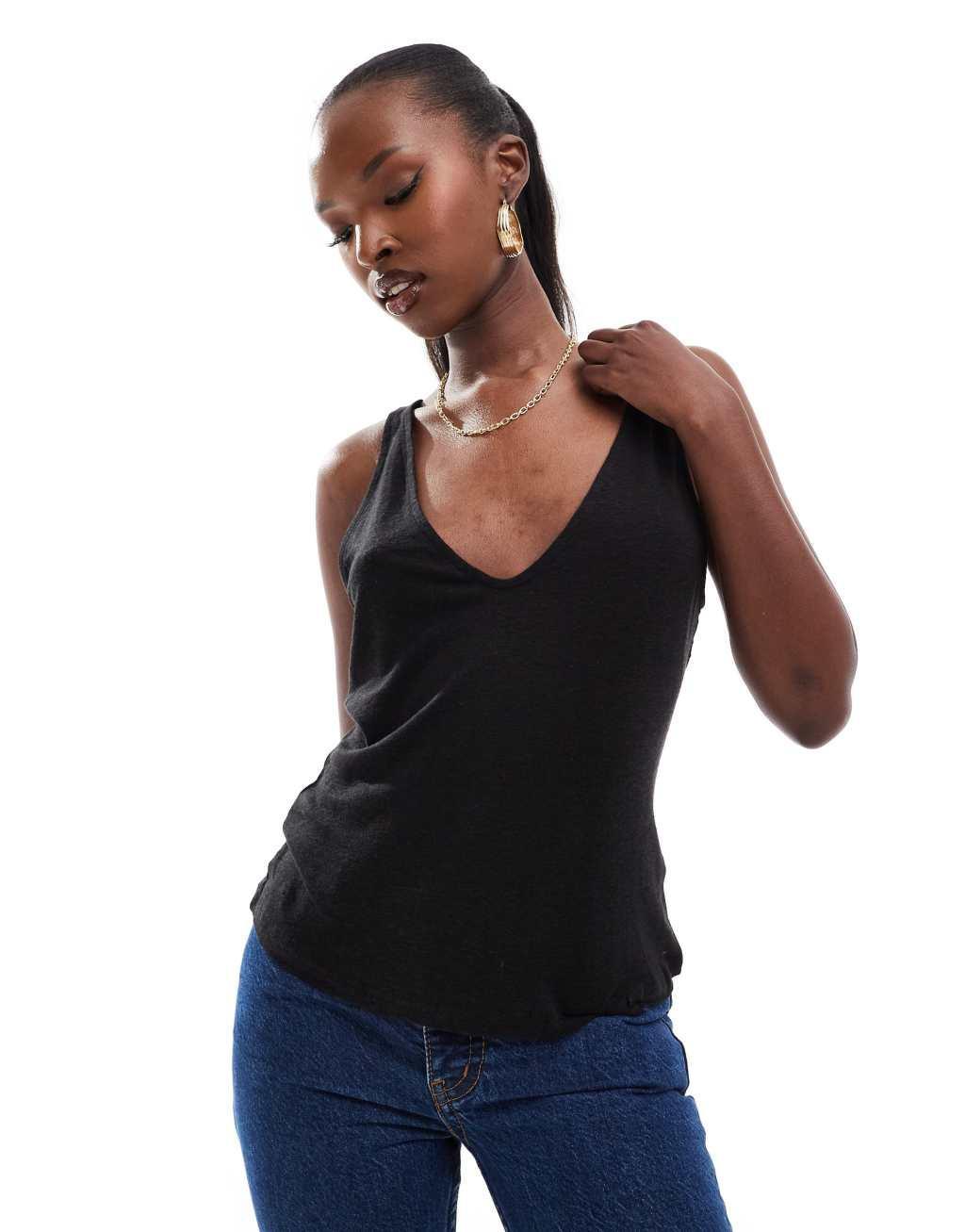 NA-KD x Laura Jane Stone sheer u-neck tank top in black product image